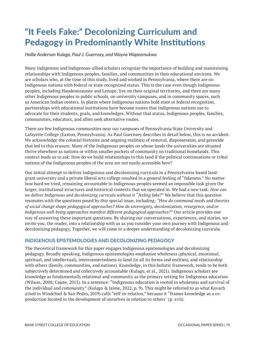 “It Feels Fake”: Creating Decolonizing Syllabi in the University — first page