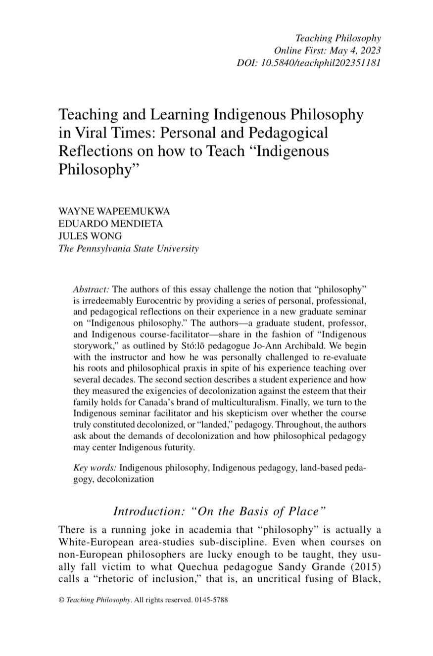 Teaching and Learning Indigenous Philosophy in Viral Times — first page